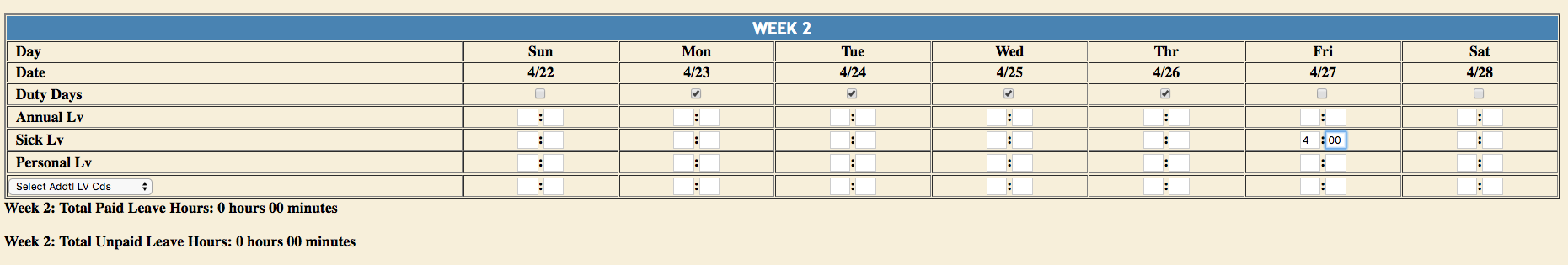 Exempt Leave Partial Day