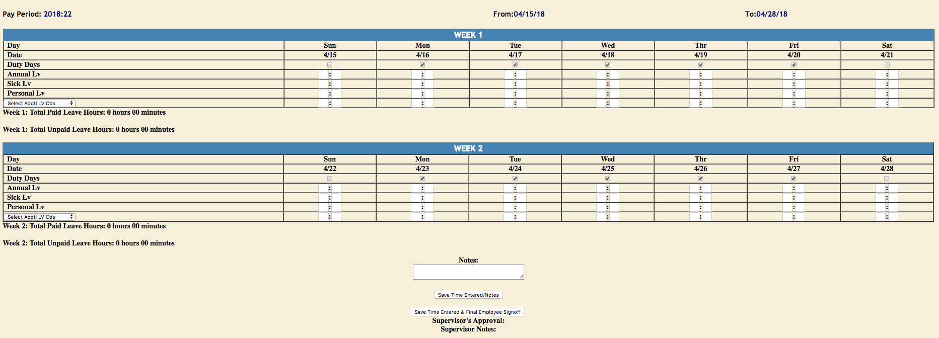 Exempt Timesheet