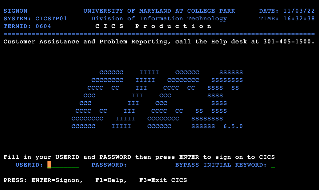 Illustration for logging into mainframe using ID and password