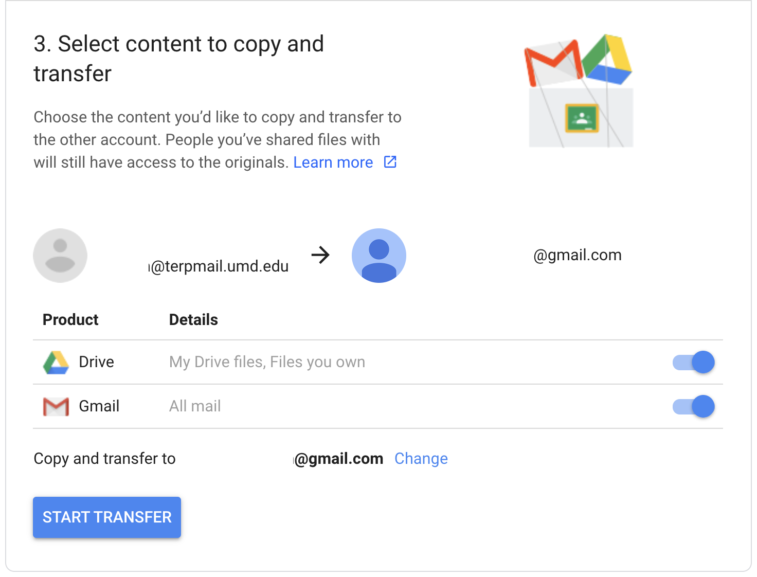 Select Content to transfer